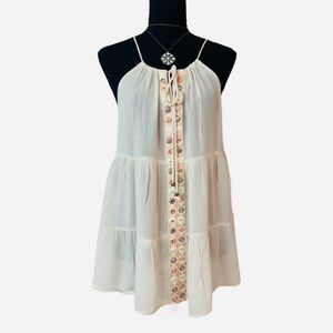 POL ~ Cream Loose Fit Flowy Top w/Striking Peach Embroidery and Textured Details